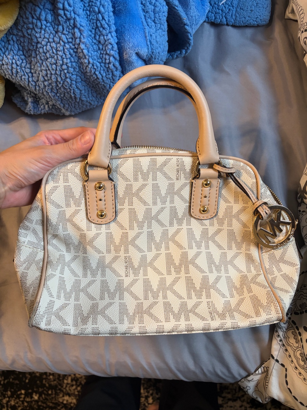Michael Kors Cream and Tan Signature Satchel